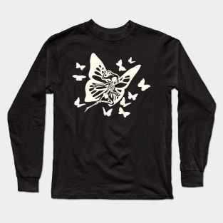 Flying Skeleton with Butterflies Graphic Long Sleeve T-Shirt